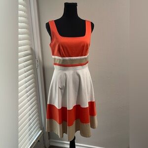 Julia Jordan Colorblock Midi Dress - Orange, White, Tan